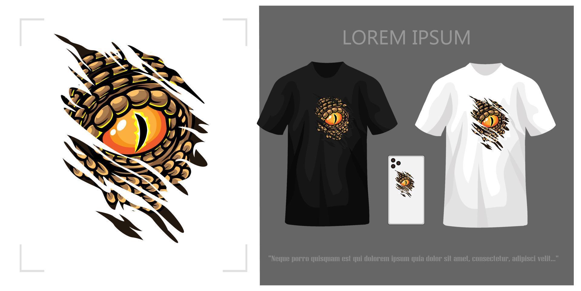 Reptile eye t-shirt design complete with mockup. vector