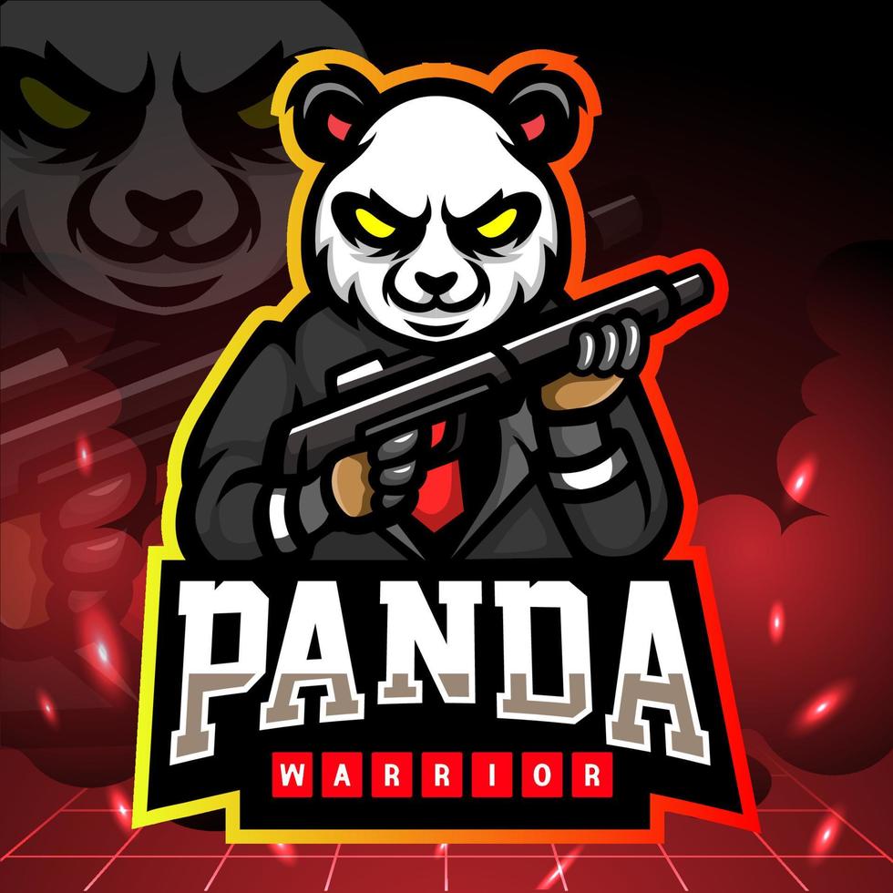 Panda gunners mascot. e sports logo design vector