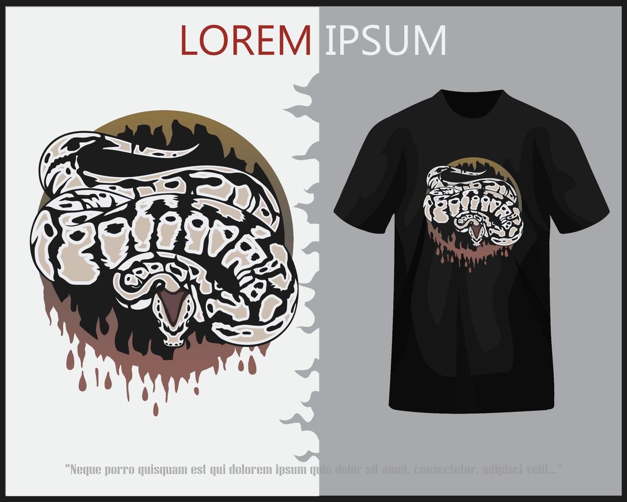 ball python snake isolated on black t-shirt. vector