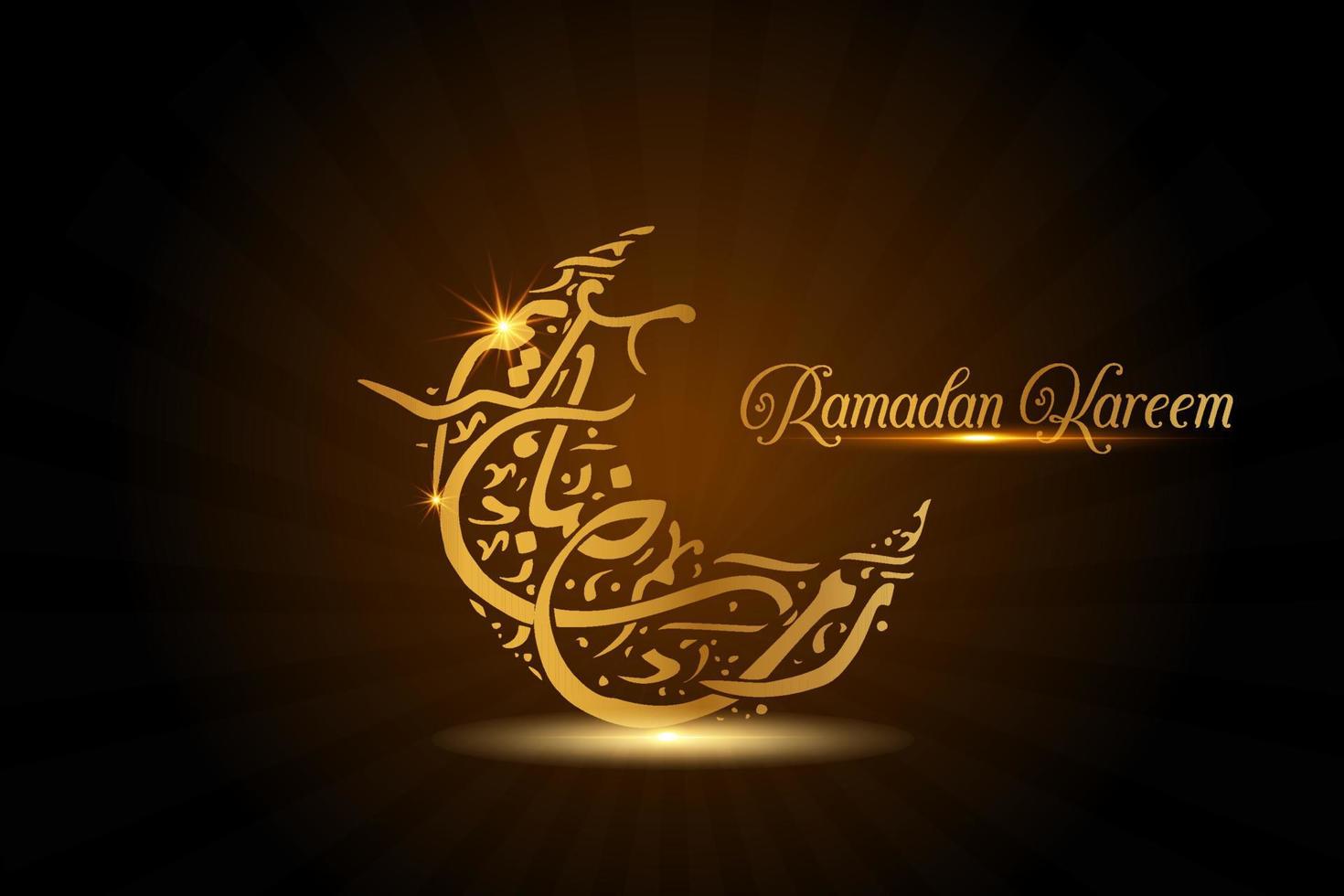Ramadán kareem Inglés tipografía. un islámico saludo texto en Inglés para santo mes Ramadán kareem islámico antecedentes con medio Luna vector