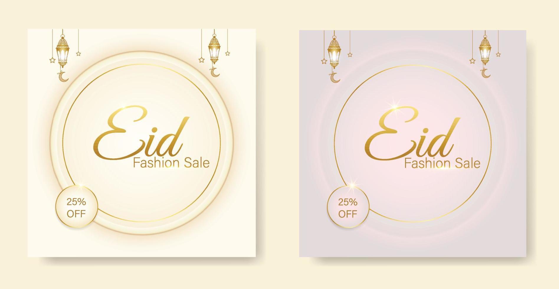 Eid fashion sale banner and Ramadan sale banner, social media post Template, Ramadan Kareem theme square flyer, Big sale bundle Eid ads post, Greeting card Islamic background design, and Islamic event vector