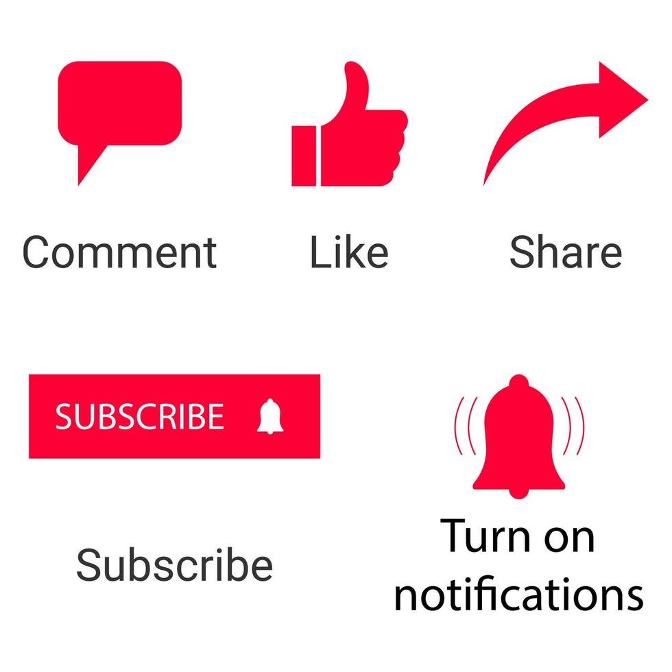 Icon set for channel and social networks. Like, comment, share and subscribe. Vector. vector