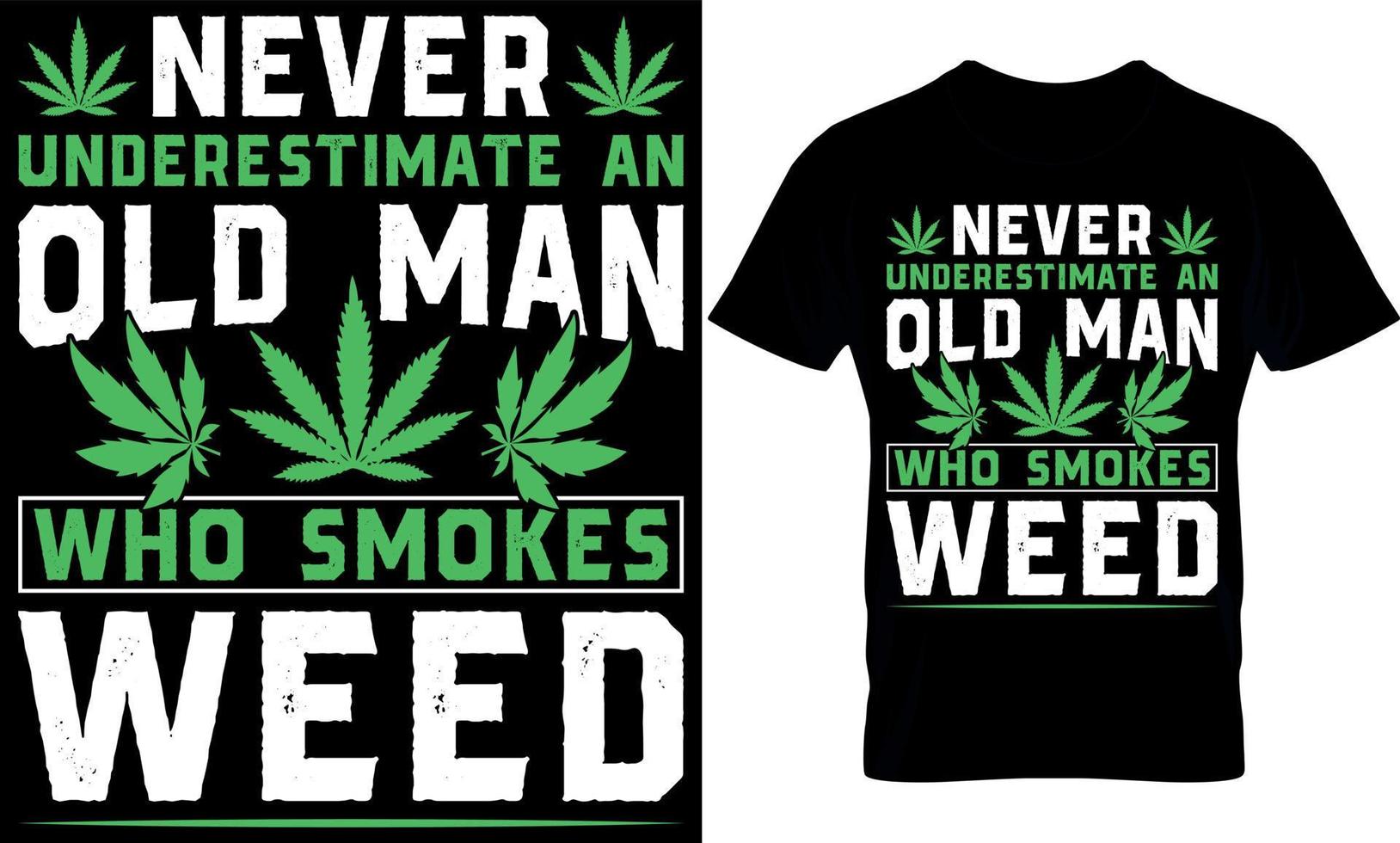 never underestimate an old man who smokes weed. cannabis Typography T shirt Design with editable vector graphic.