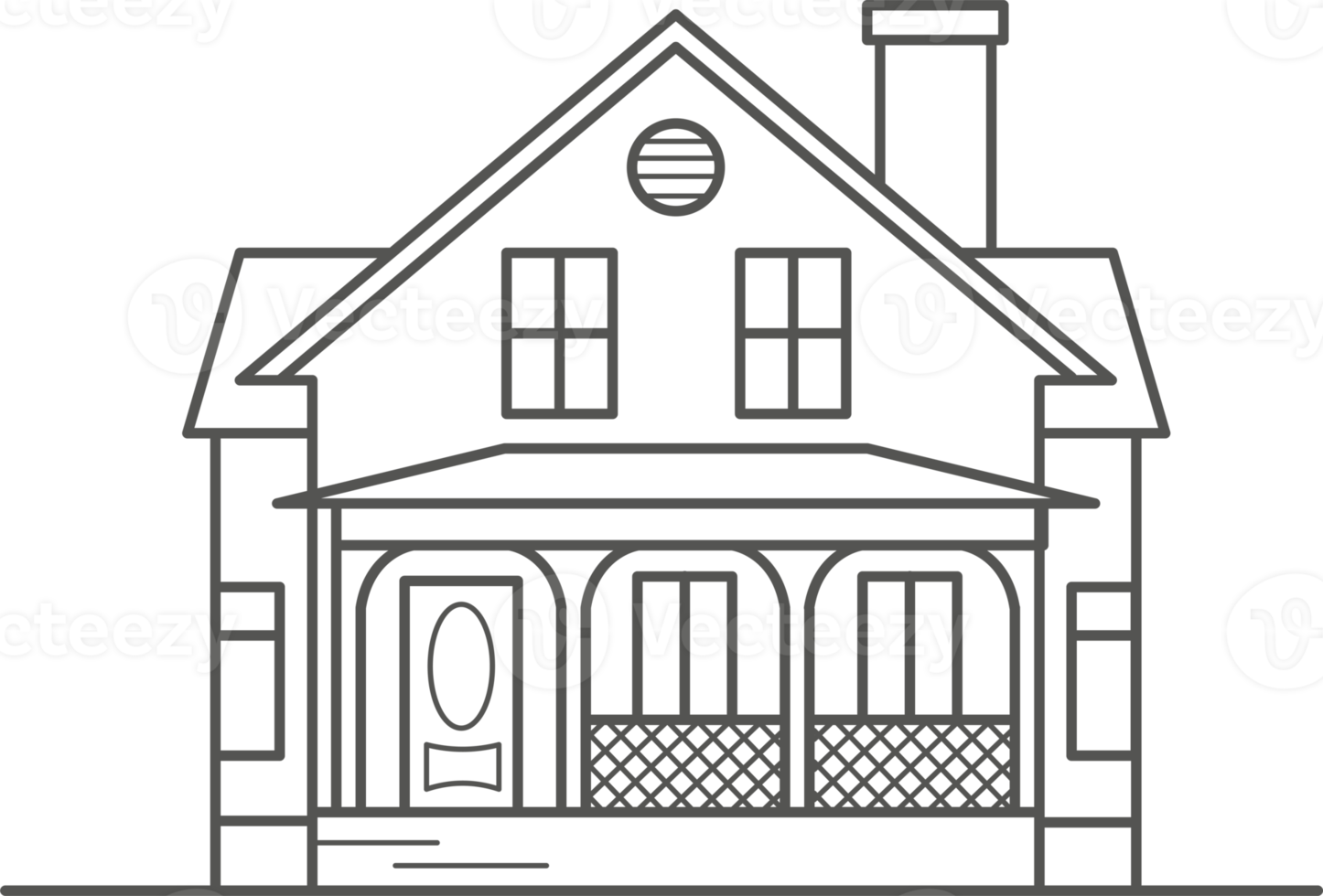 Cottage of neighborhood the city, the house of the suburbs residential area. Low-rise building of the village. Outline illustration png