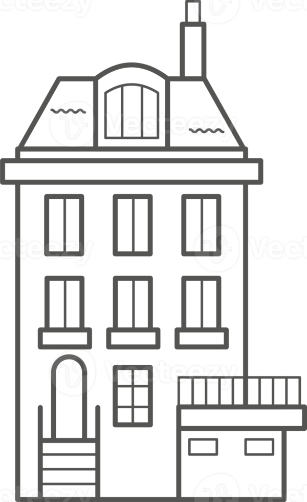européen bâtiment. contour illustration avec vieux néerlandais bâtiment png