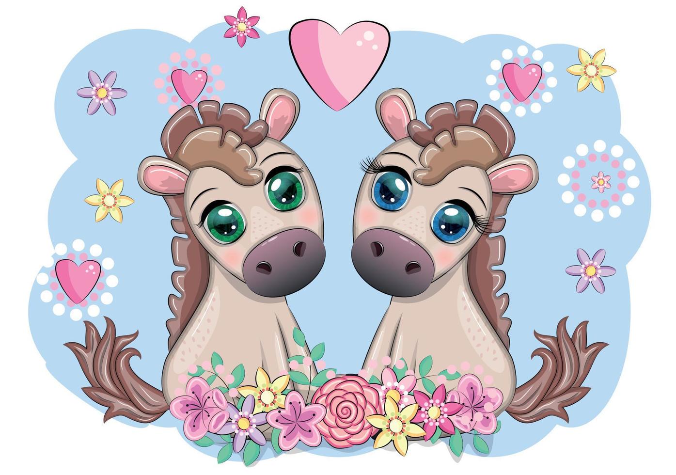 Baby shower party with cute cartoon horse, pony boy and girl vector
