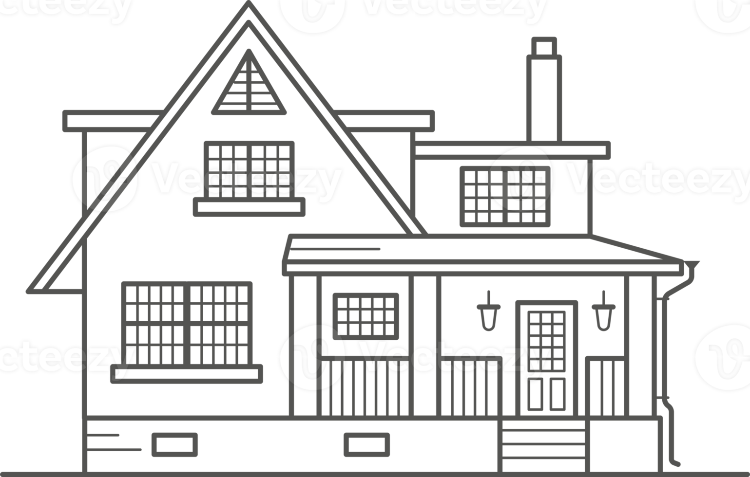 Cottage of neighborhood the city, the house of the suburbs residential area. Low-rise building of the village. Outline illustration png