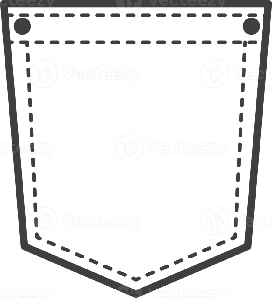 Denim pocket patch. Outline element for uniform or casual style clothes, dresses and shirts. Line illustration png