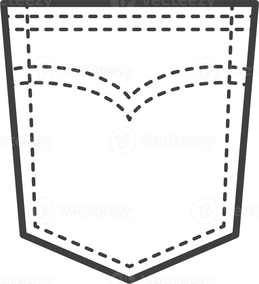 Denim pocket patch. Outline element for uniform or casual style clothes, dresses and shirts. Line illustration png