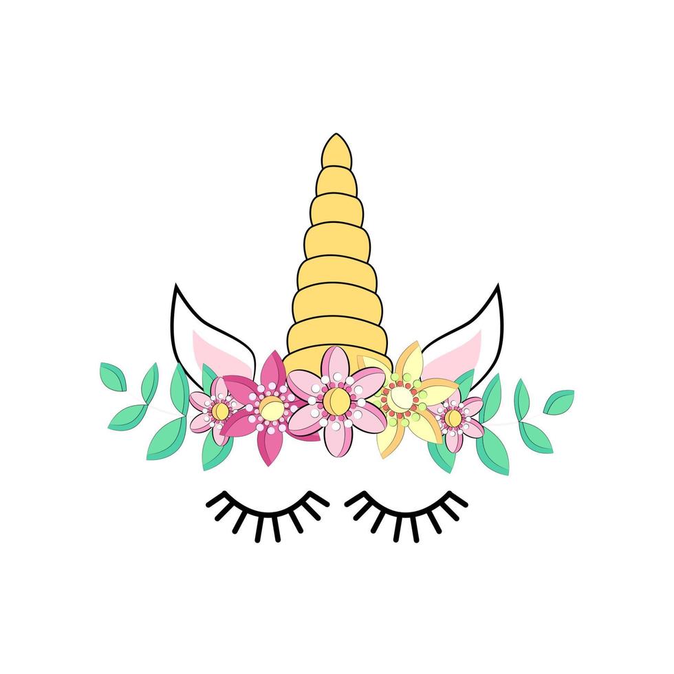 Cute unicorn face with pastel rainbow flowers isolated vector