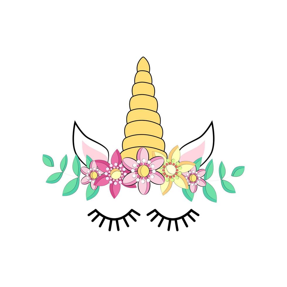 Cute unicorn face with pastel rainbow flowers isolated 21518899 Vector ...