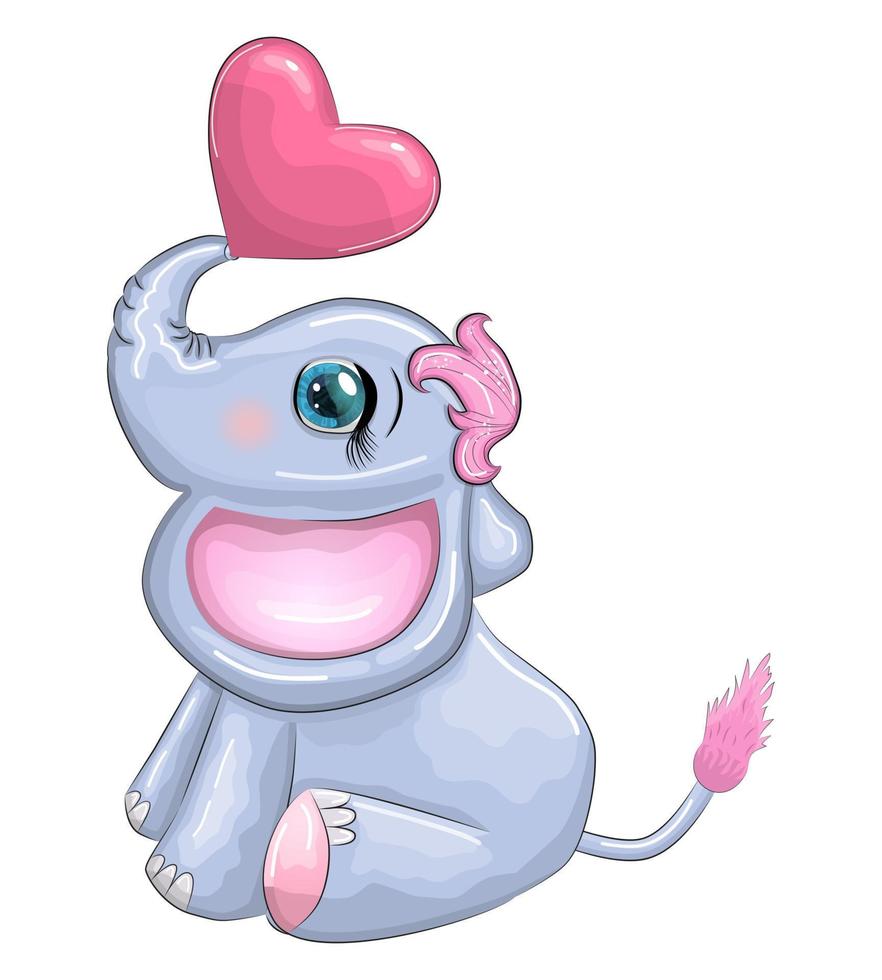 linda dibujos animados elefante, infantil personaje con hermosa ojos con un corazón vector