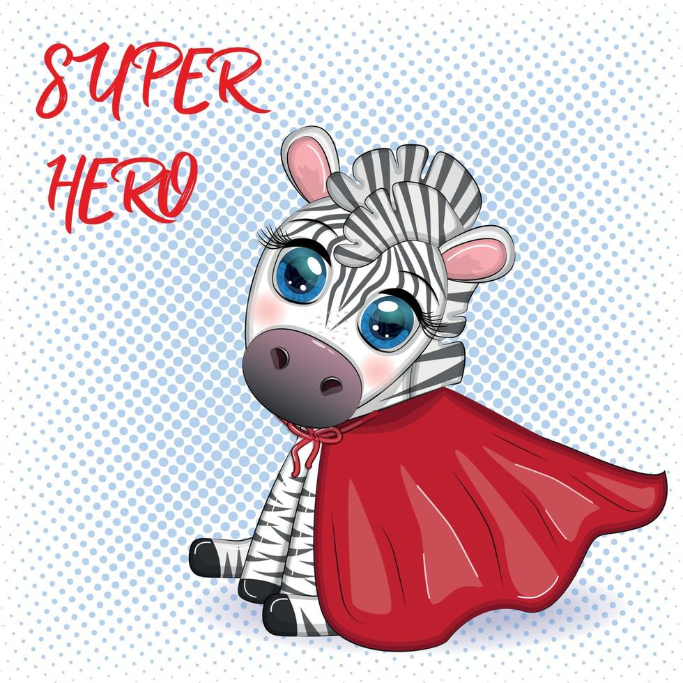 cebra rayada con abrigo rojo. personaje infantil de superhéroe vector