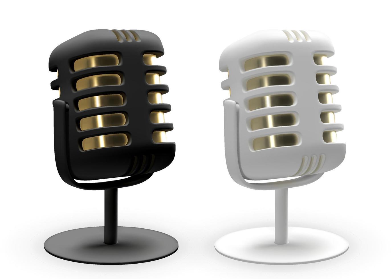 Set of retro microphones. 3d vector render of concert equipment