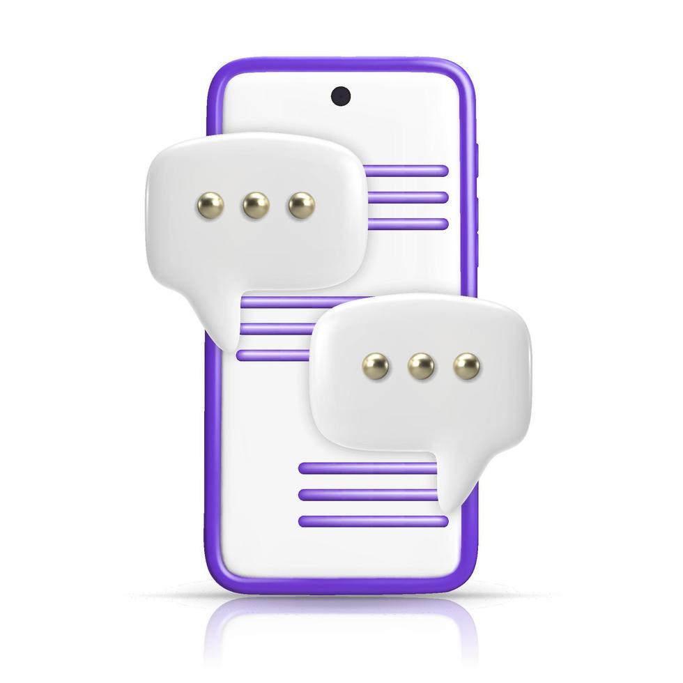 Smartphone with messages 3d vector. Speech bubble, text message, social