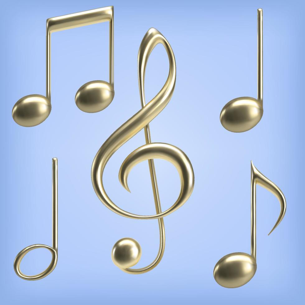 3d golden notes and treble clef. Vector illustration