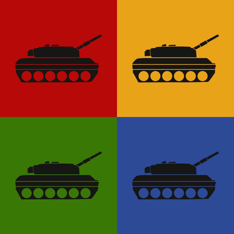 Seamless Pop art pattern. Black military Tank. Backdrop with combat vehicle. Colorful vector illustration isolated on grey background.