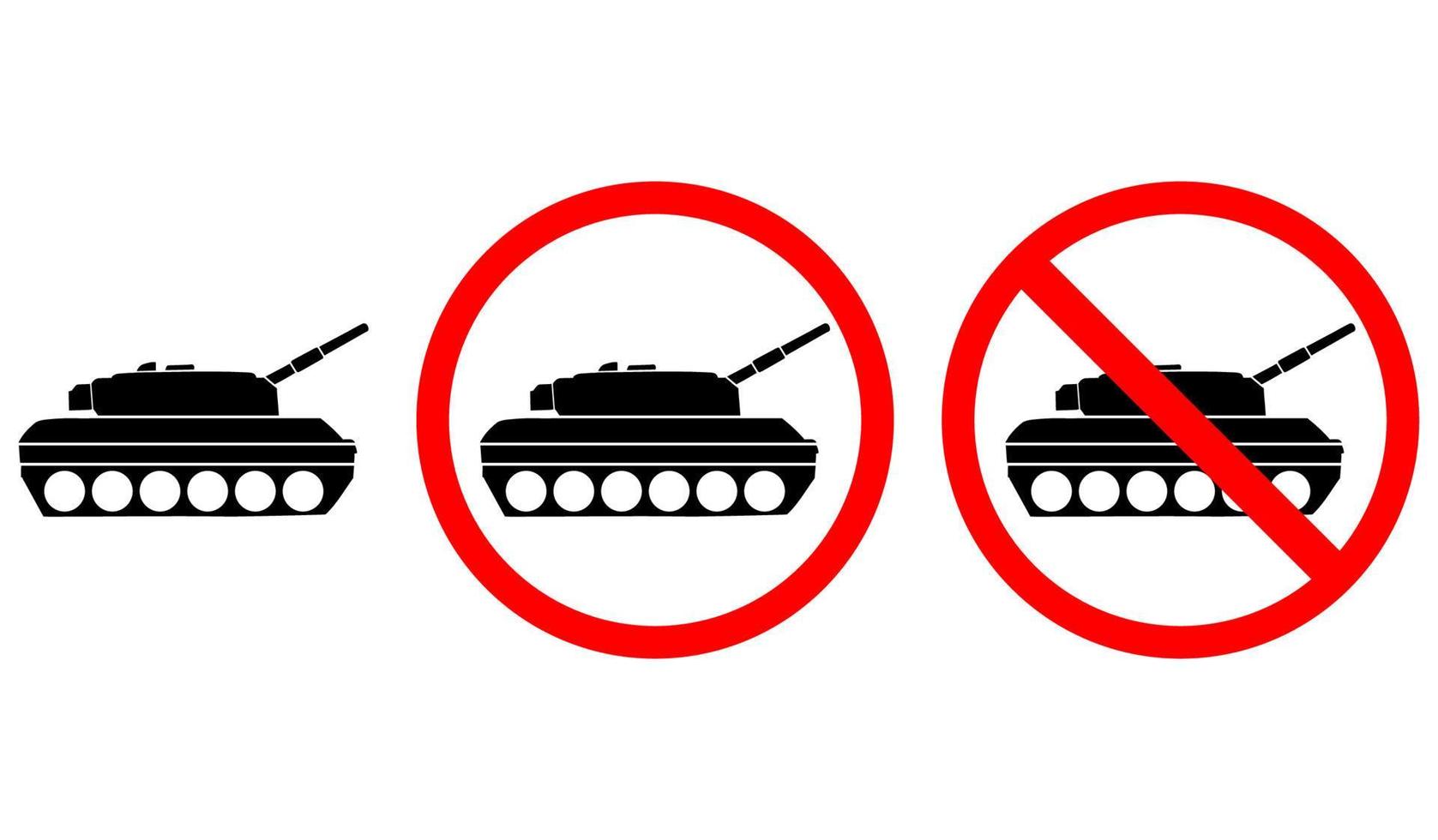 Stop the WAR. Crossed out tank. Set of anti-war signs. Vector illustration isolated on green background.