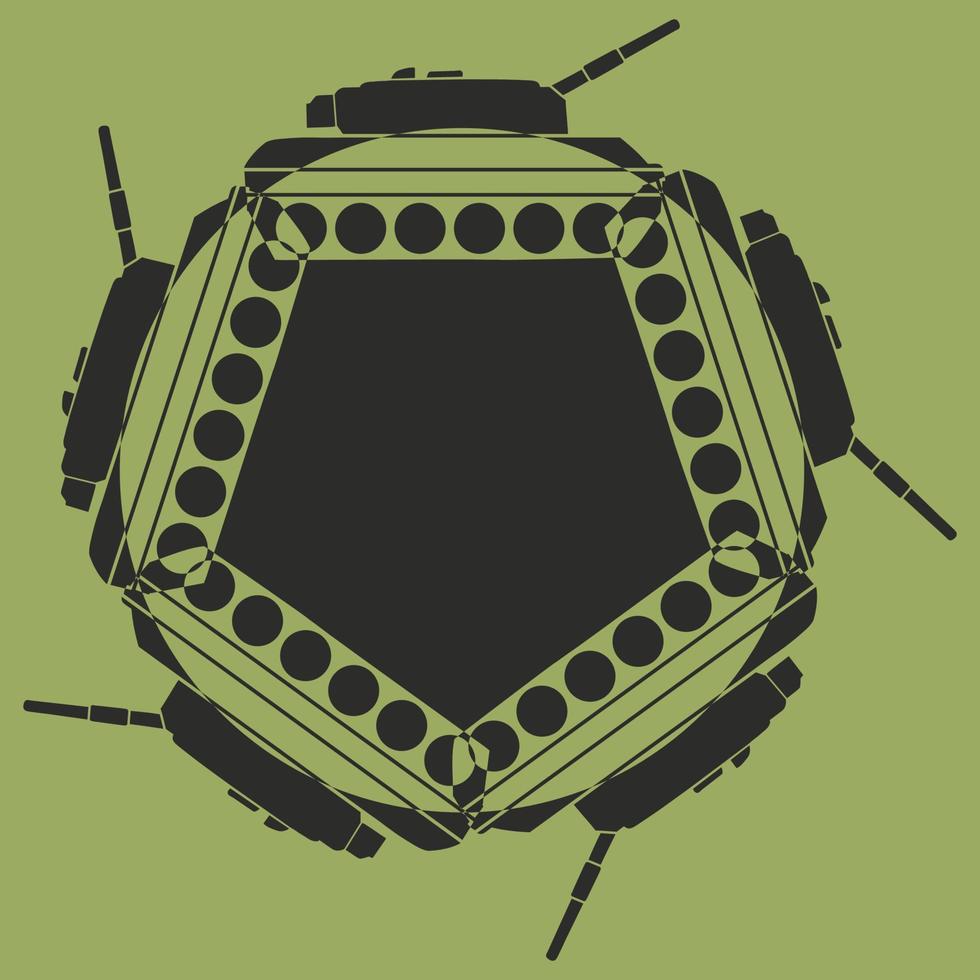 Tank badge. Abstract emblem. Green insignia. Vector illustration isolated on green background.