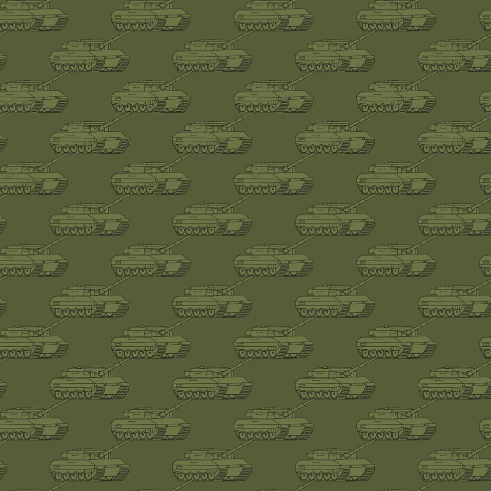 Seamless pattern with military Tank Brigade. Backdrop with combat vehicle. Colorful vector illustration isolated on grey background.