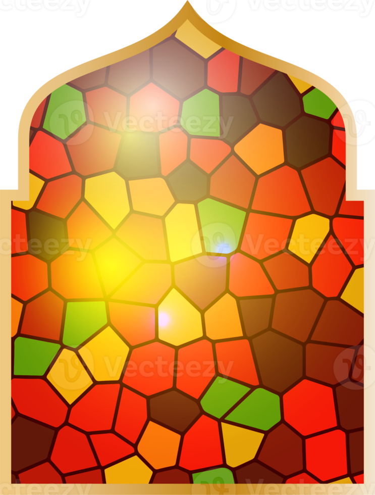 Arabic stained glass window. Islamic architecture element png