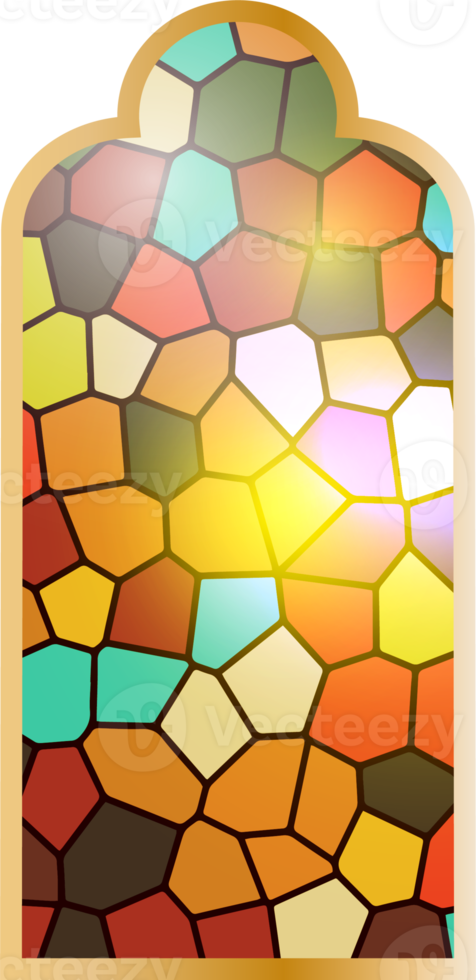 Arabic stained glass window. Islamic architecture element png