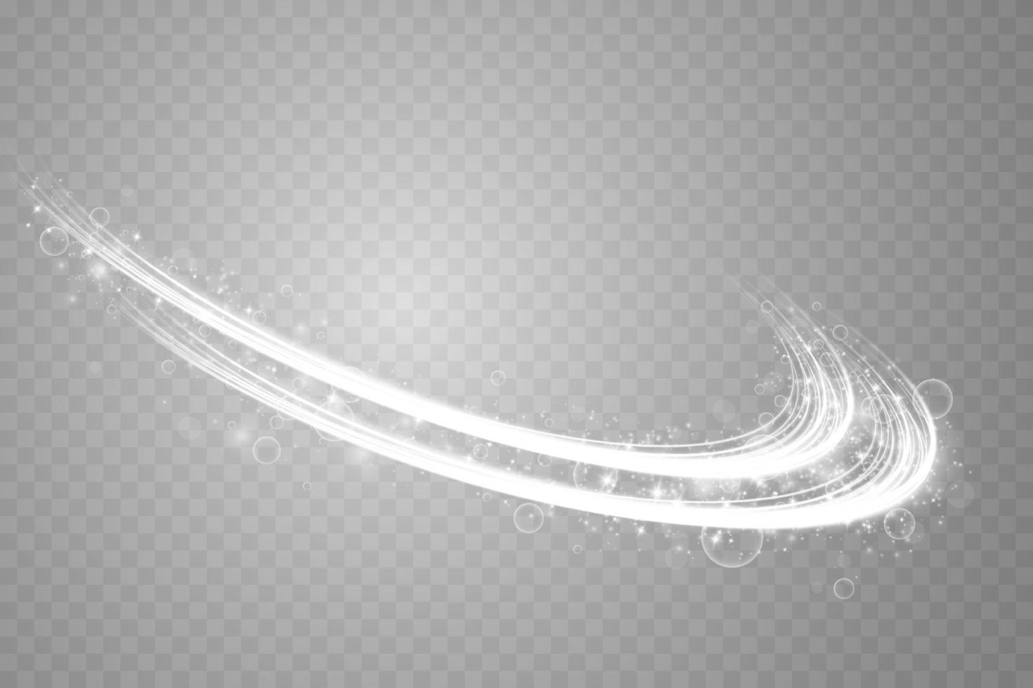 Abstract white light lines of movement and speed with white color glitters. Light everyday glowing effect. semicircular wave, light trail curve swirl vector