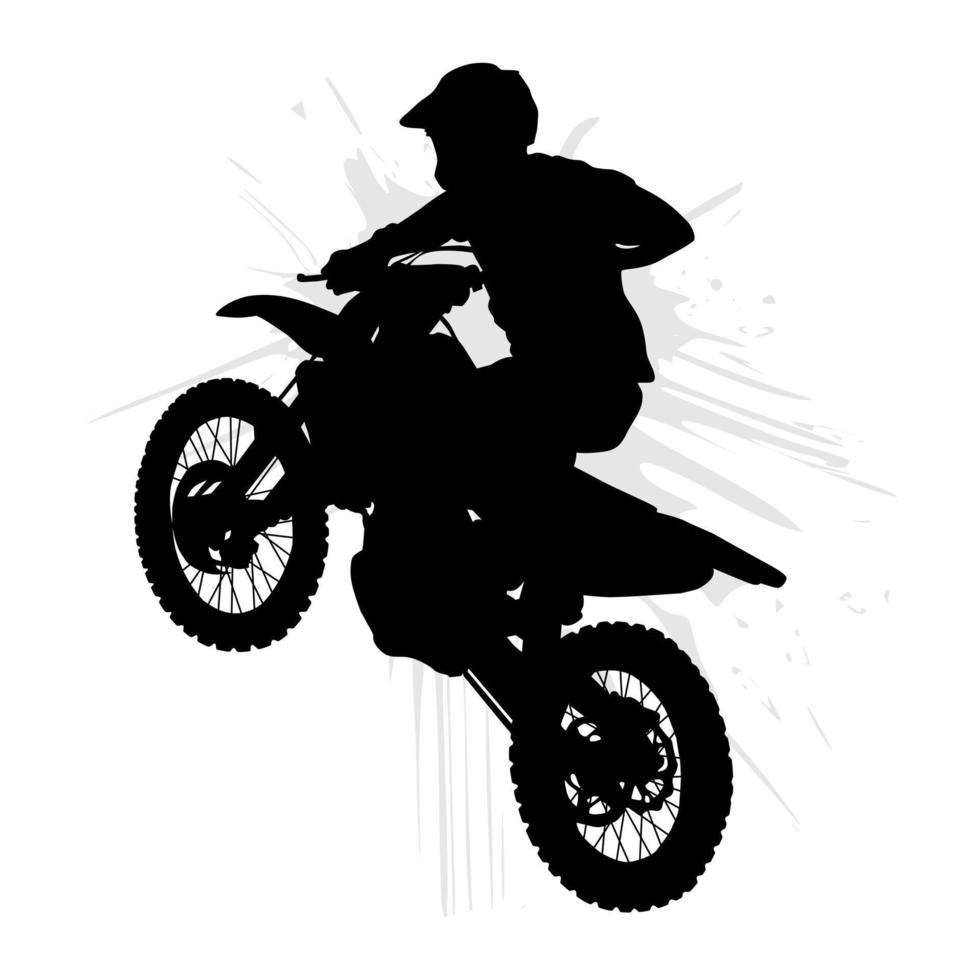 Motor cross rider jumping freestyle in the air. Vector silhouette illustration