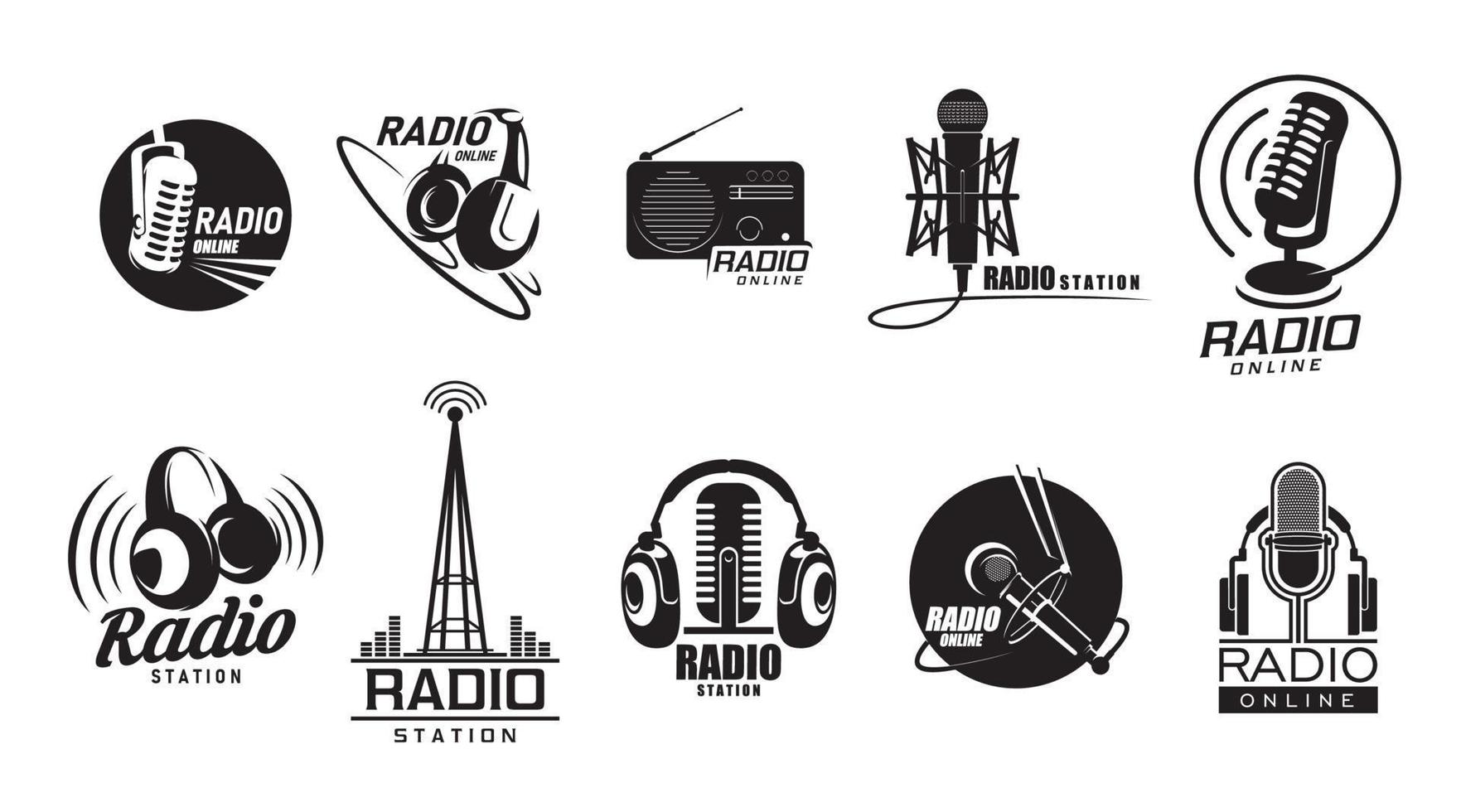 Online radio icons, music radio station podcast vector