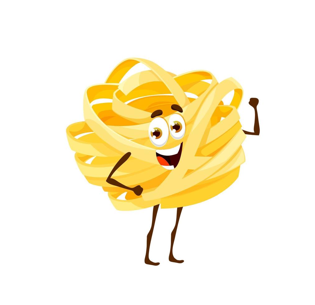 Cartoon fettuccine pasta character comical cuisine vector