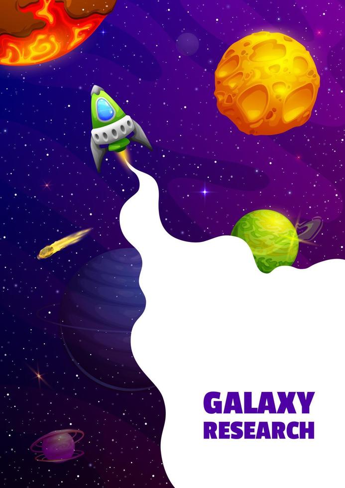 Space landing page, rocket launch, galaxy planets vector