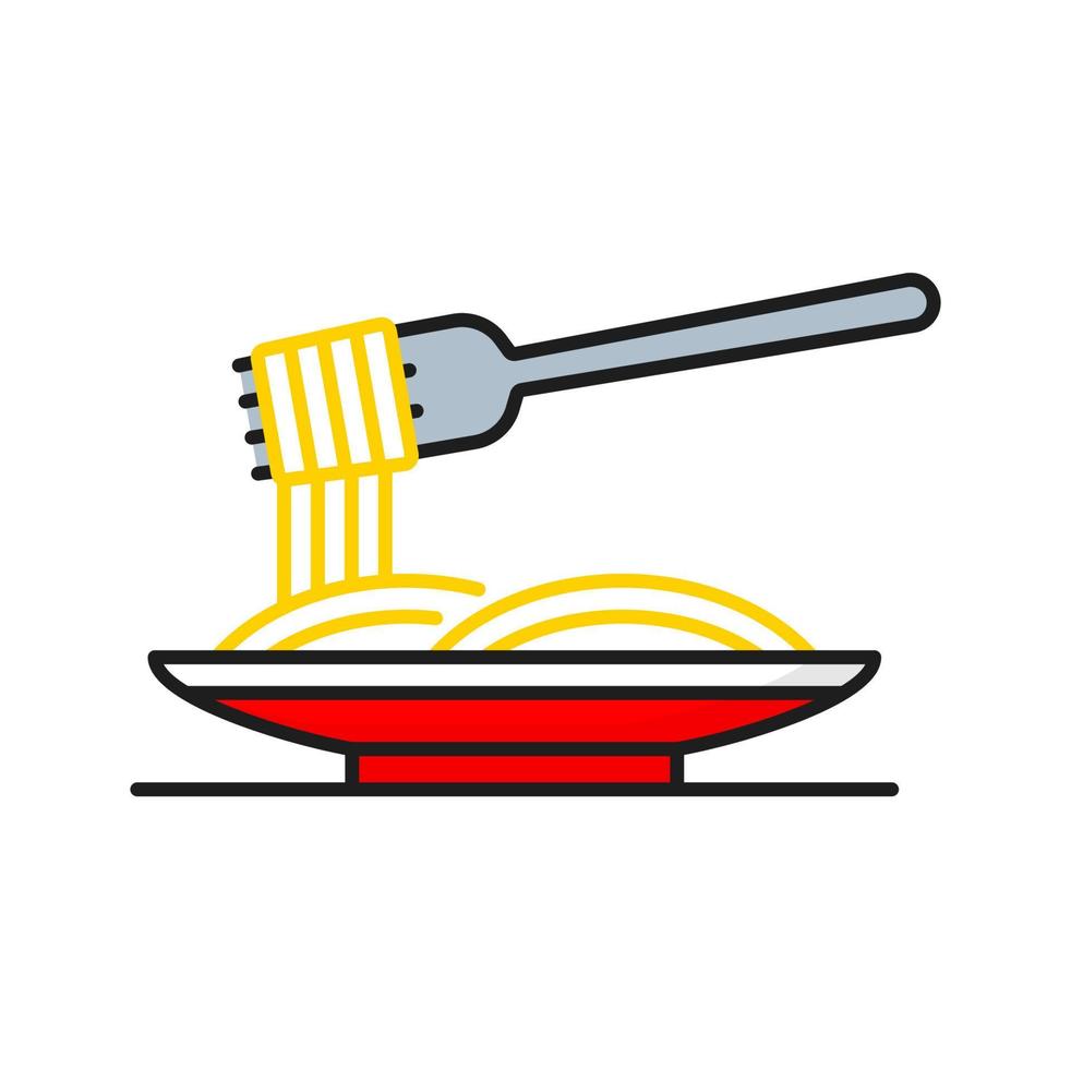 Chinese instant twisted noodle in plate with fork vector