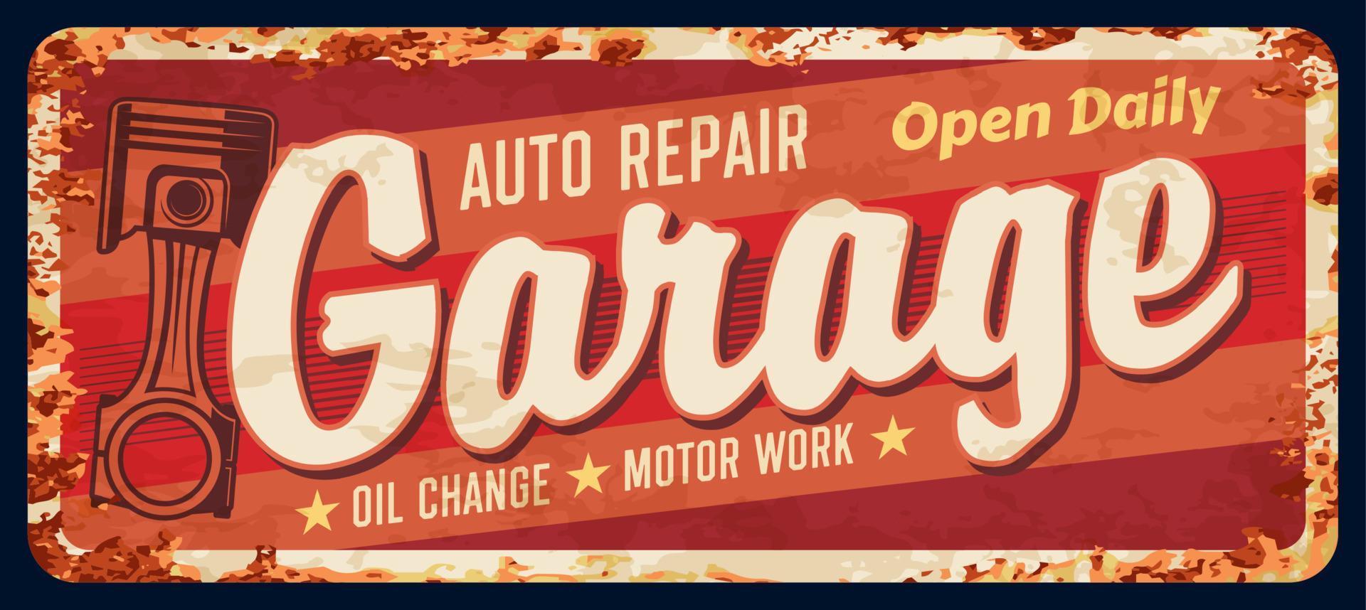 Vintage car service garage station rusty plate vector