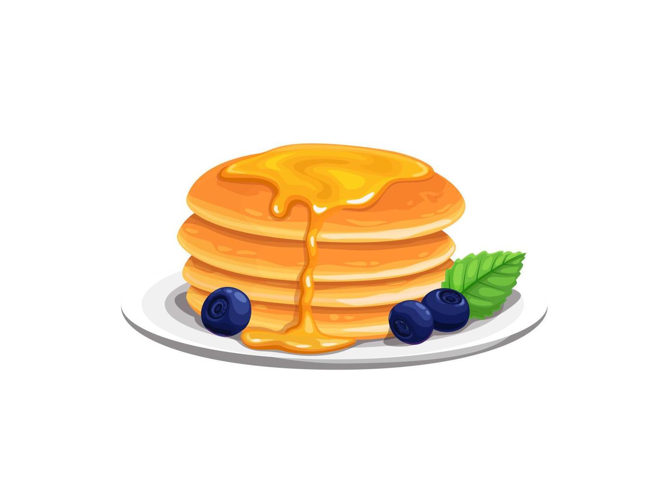 Cartoon pancakes with honey, crepes sweet dessert vector