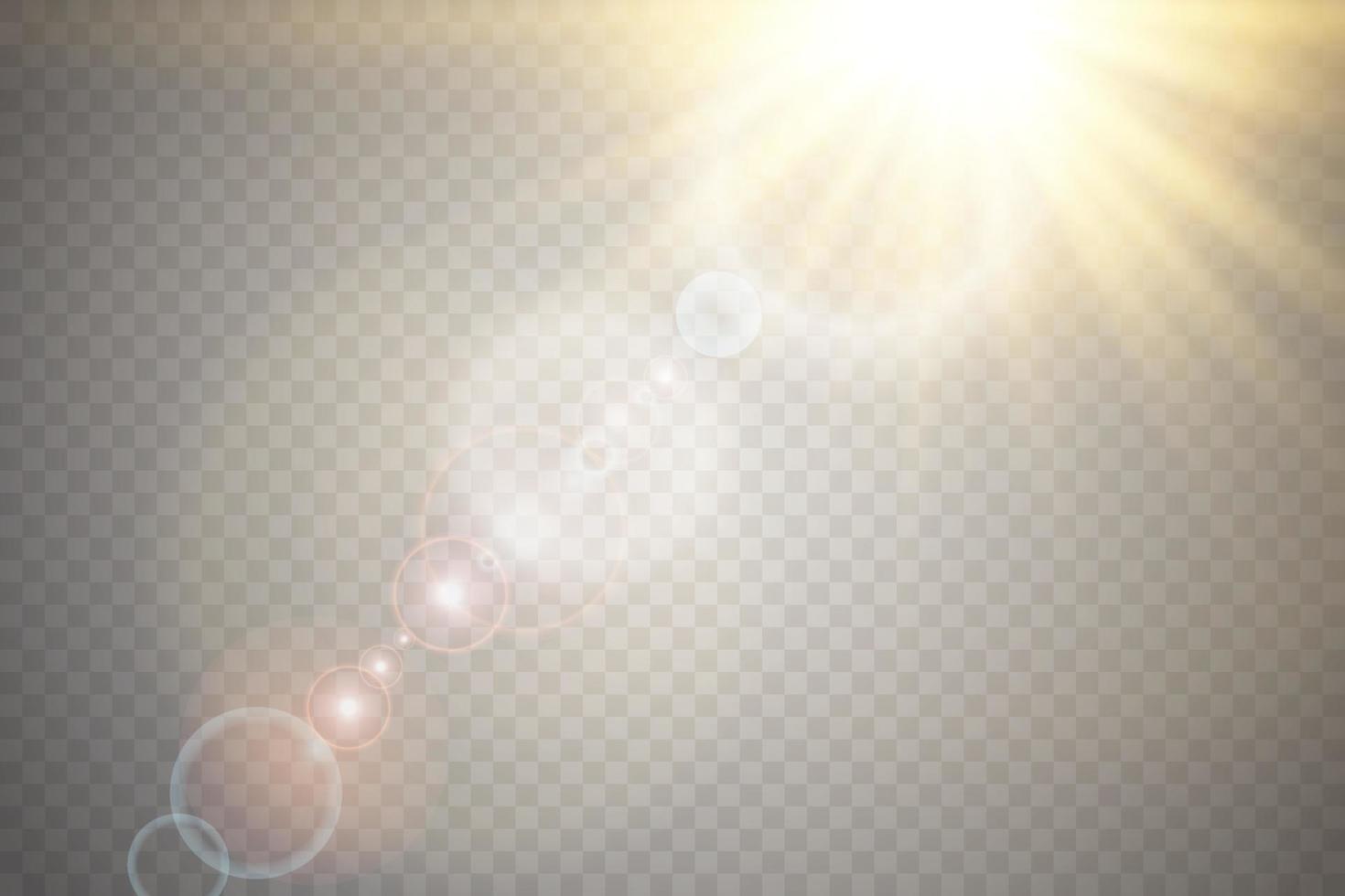 Golden transparent sunlight special lens flare light effect. Sun flash with rays and spotlight vector