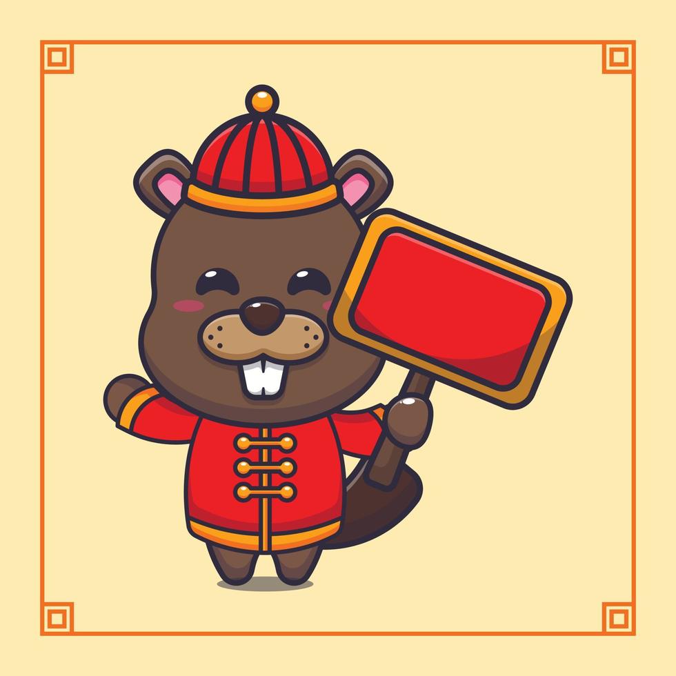 Cute beaver with sign boards in chinese new year. vector