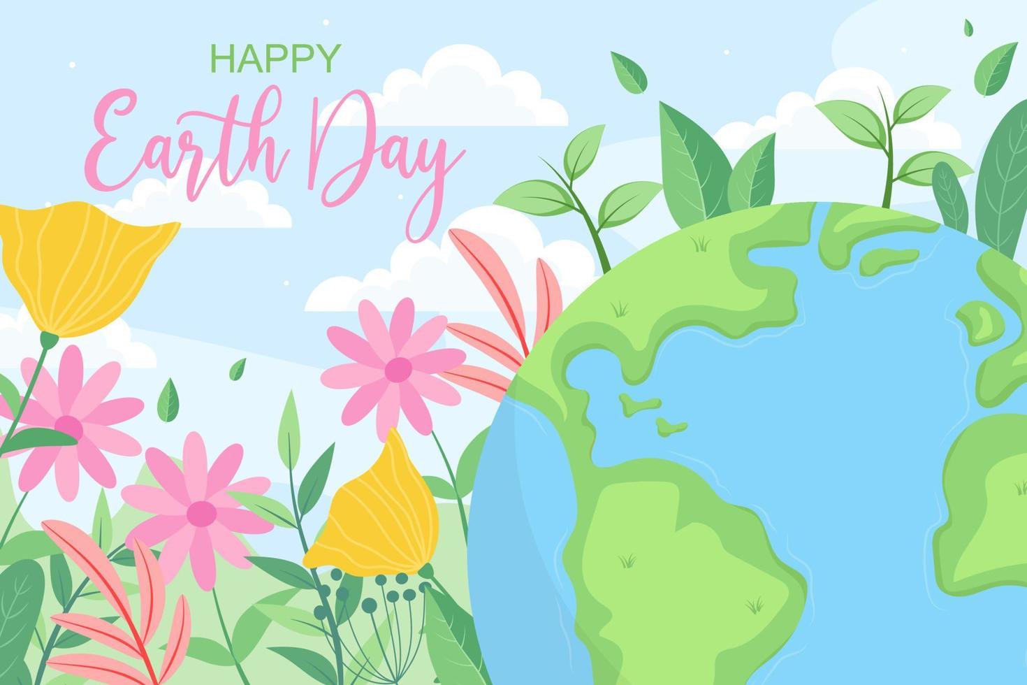 Happy Earth Day poster or banner with illustration of natural landscape vector