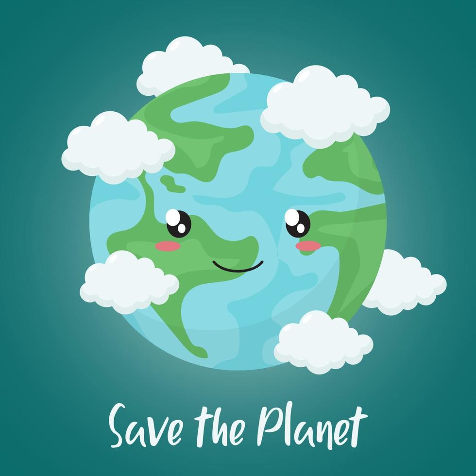 Happy Earth Day. Planet Earth Cartoon Character Smiling. Vector illustration.
