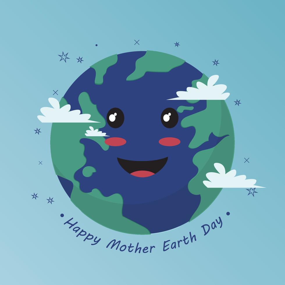 Happy Earth Day. Planet Earth Cartoon Character Smiling. Vector illustration.