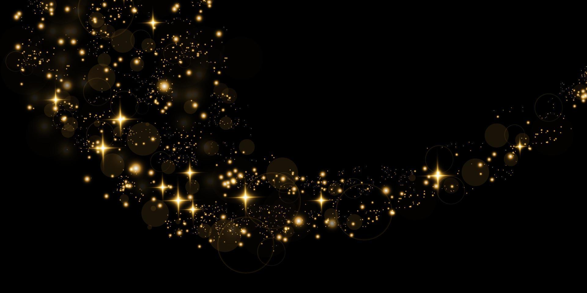 Yellow dust. Yellow sparks and golden stars shine with special light. Vector sparkles. Christmas light effect. Sparkling magical dust particles