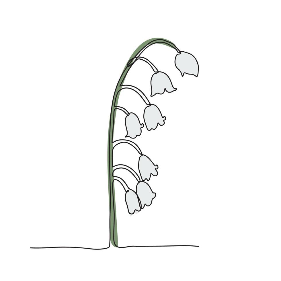 The lily of the valley flower is hand-drawn in a minimalist style, in the technique of a single line, a monoline. The symbol of cosmetics, the logo of a beauty salon. Vector illustration