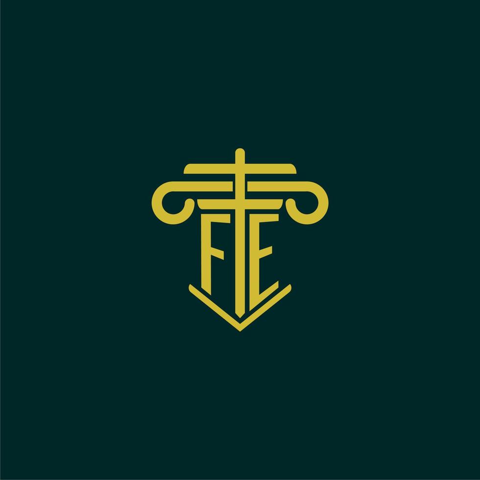 FE initial monogram logo design for law firm with pillar vector image