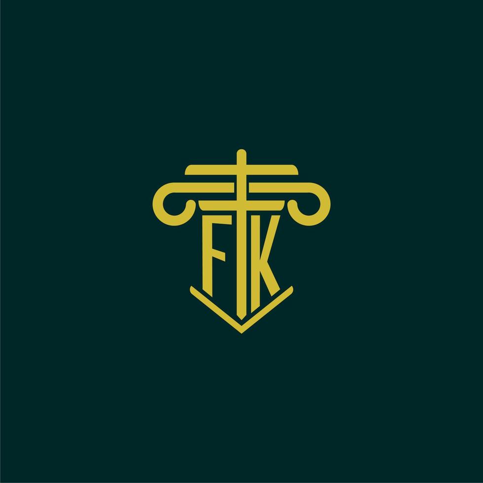 FK initial monogram logo design for law firm with pillar vector image