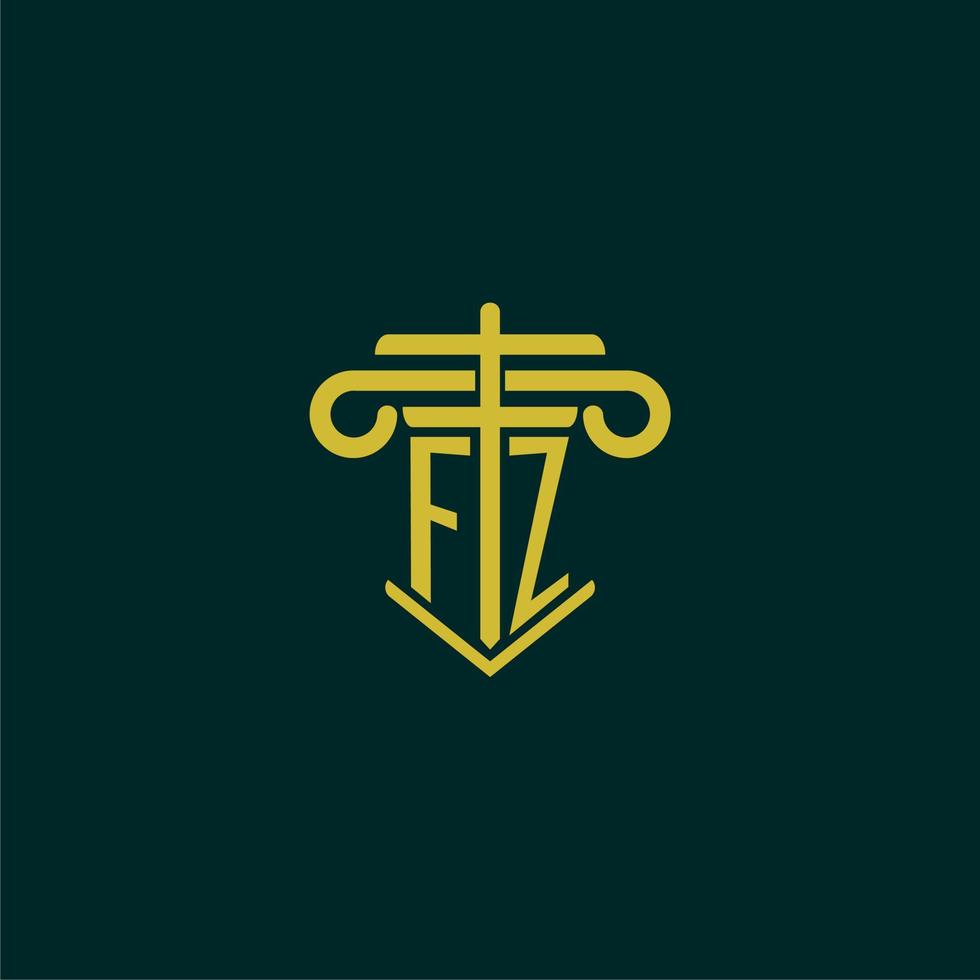 FZ initial monogram logo design for law firm with pillar vector image