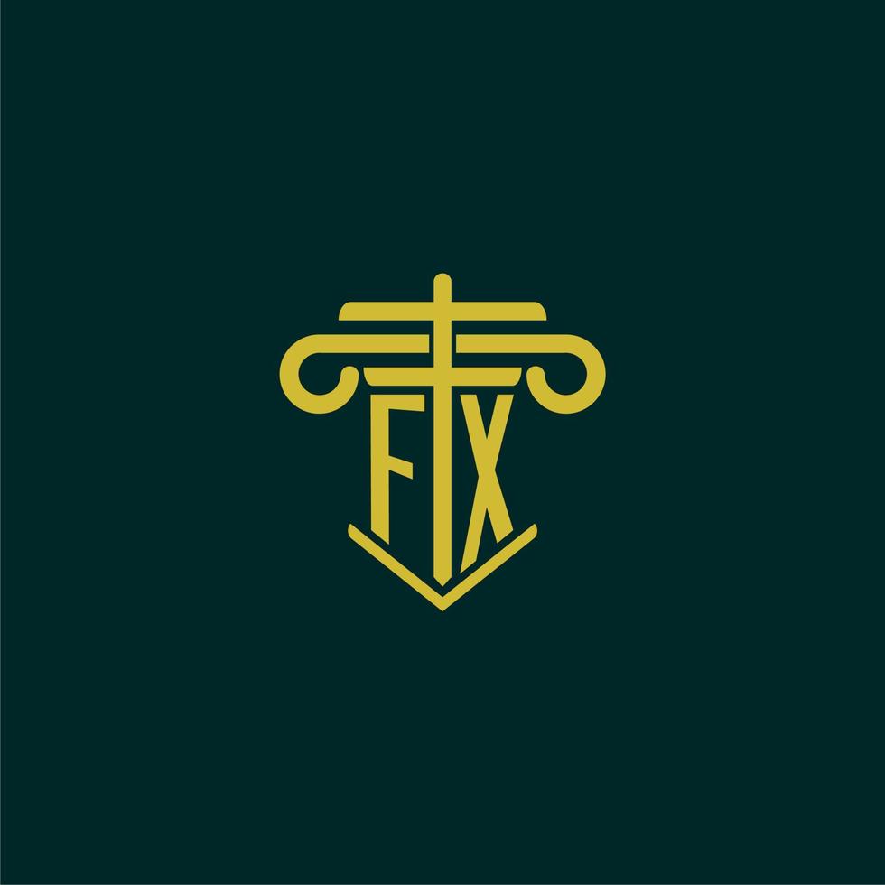 FX initial monogram logo design for law firm with pillar vector image