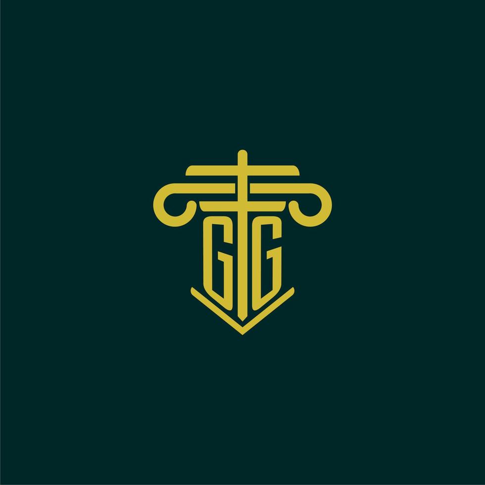 GG initial monogram logo design for law firm with pillar vector image