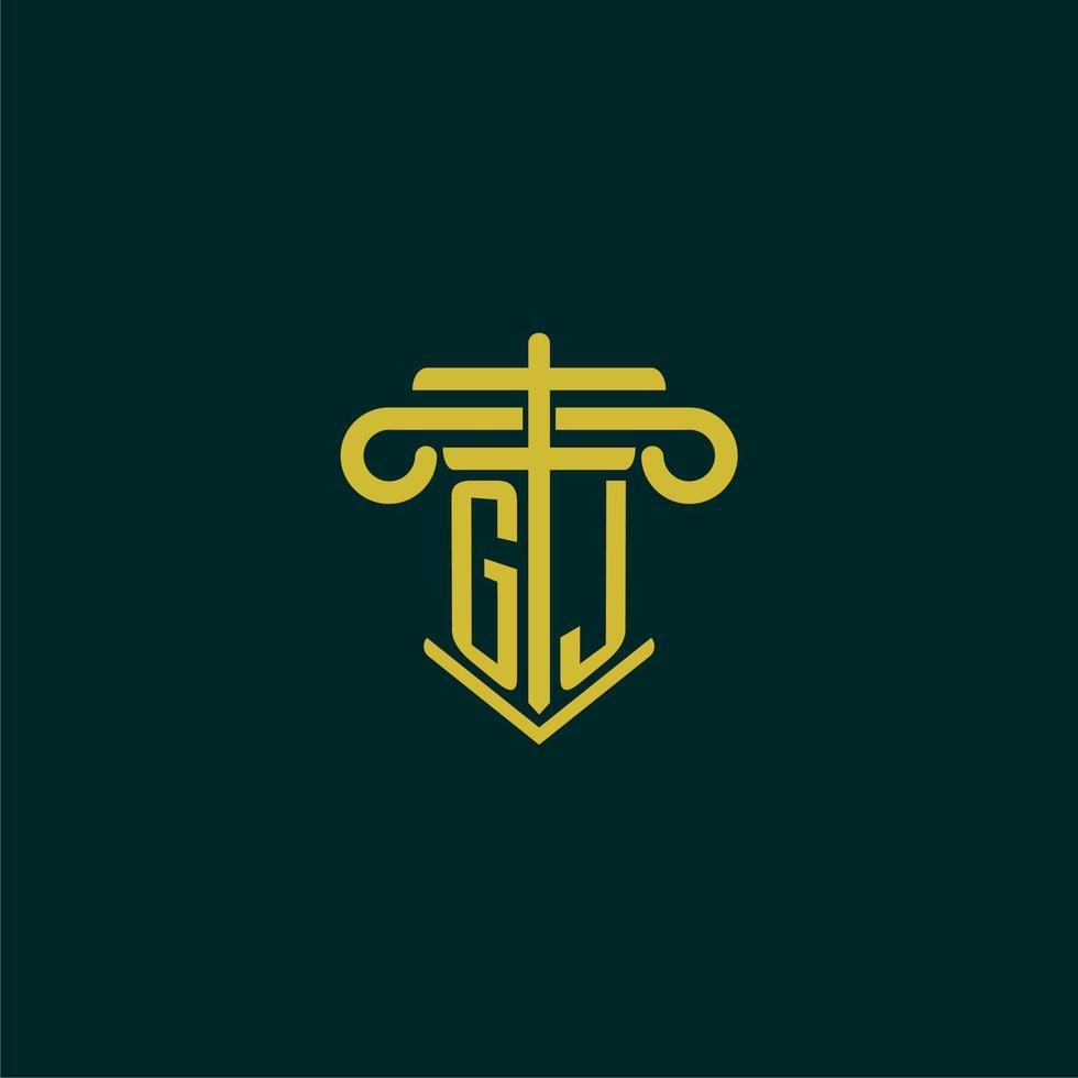 GJ initial monogram logo design for law firm with pillar vector image