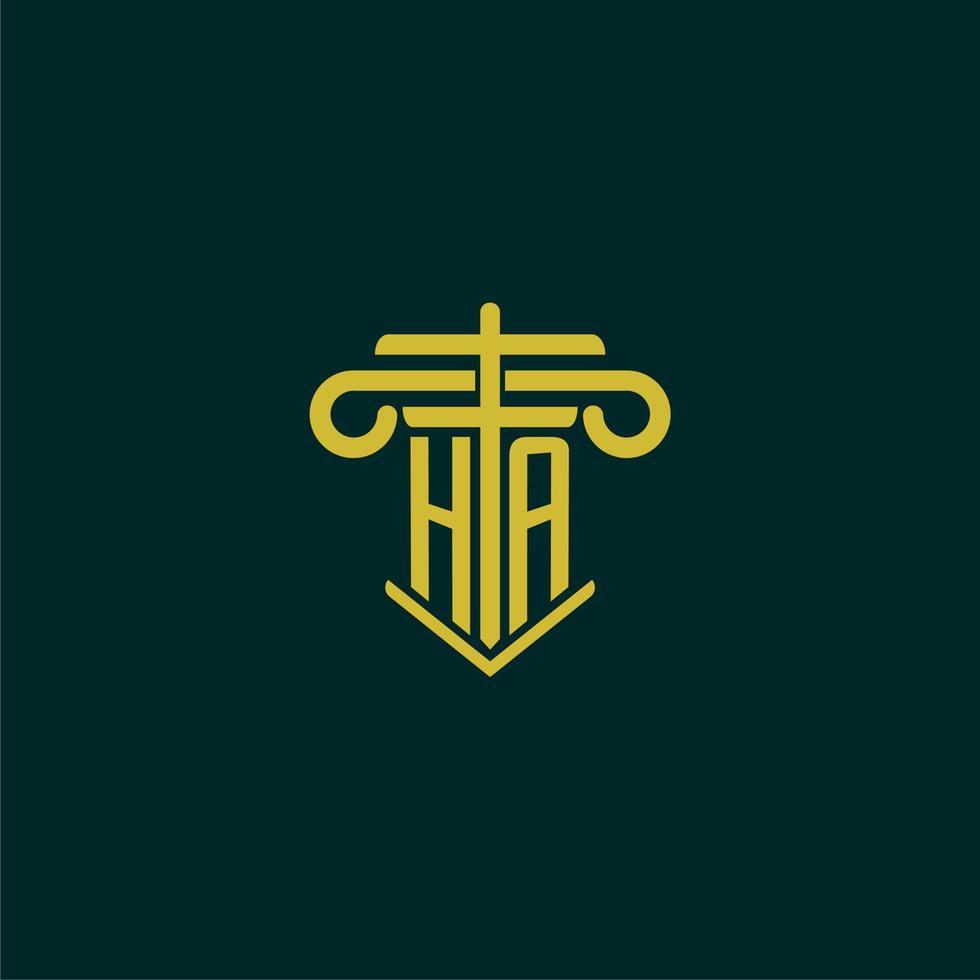 HA initial monogram logo design for law firm with pillar vector image