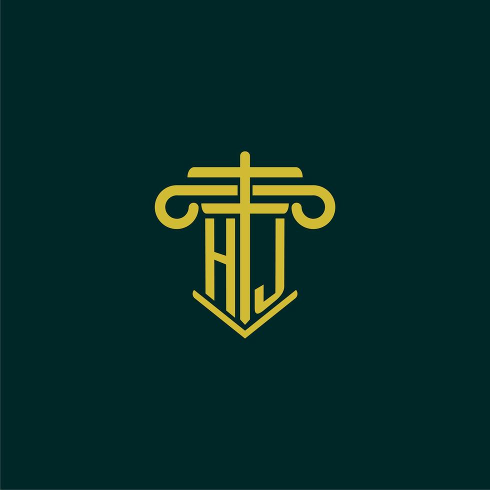 HJ initial monogram logo design for law firm with pillar vector image