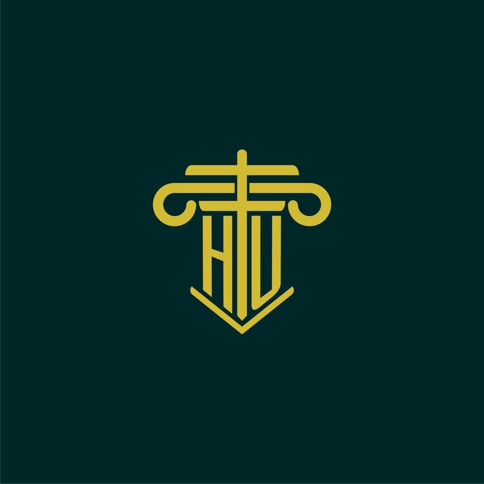 HU initial monogram logo design for law firm with pillar vector image